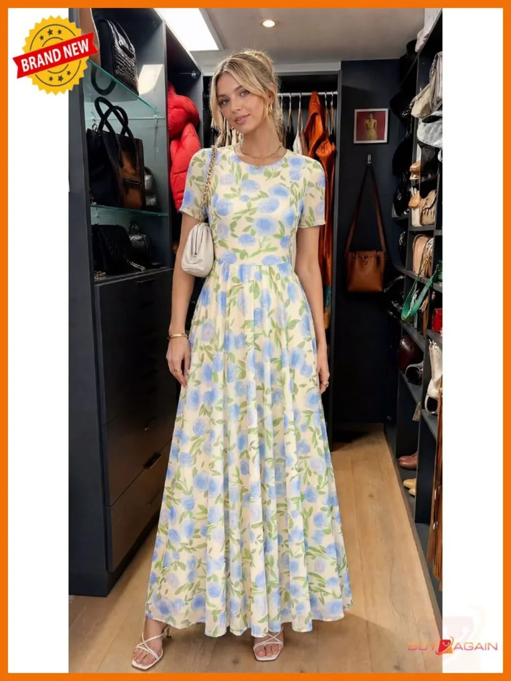 Women's Floral Maxi Dress Short Sleeve A-Line Formal Wedding Guest